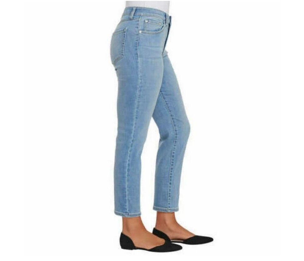 Ella Moss Women's Straight Leg Mid Rise Ankle Jeans Stretch Light Blue Size 12
